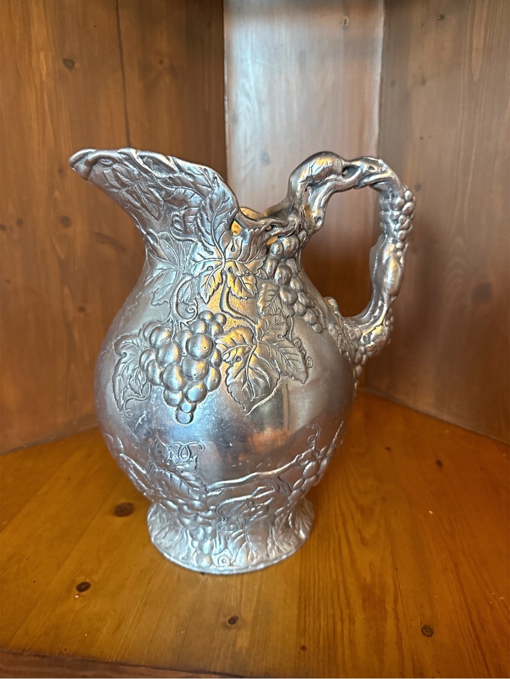 Arthur Court 1996 grape-themed sand-casted aluminum polished finish pitcher